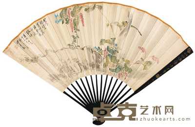 沙馥 癸巳（1893年）作 花虫图 成扇 